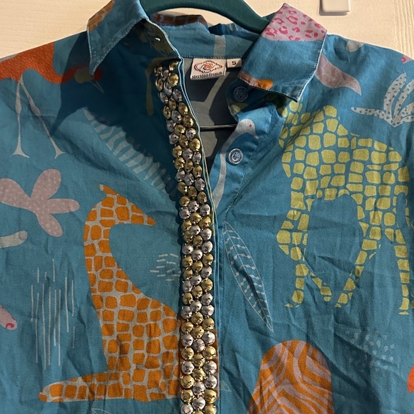 Sheridan French Colorful Animal Giraffe Print Midi Dress Women’s Small Cotton - Picture 3 of 9